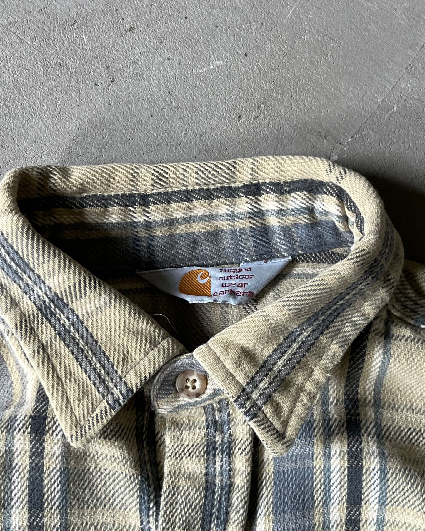 1990s - Tan/Grey Carhartt Plaid Flannel - M