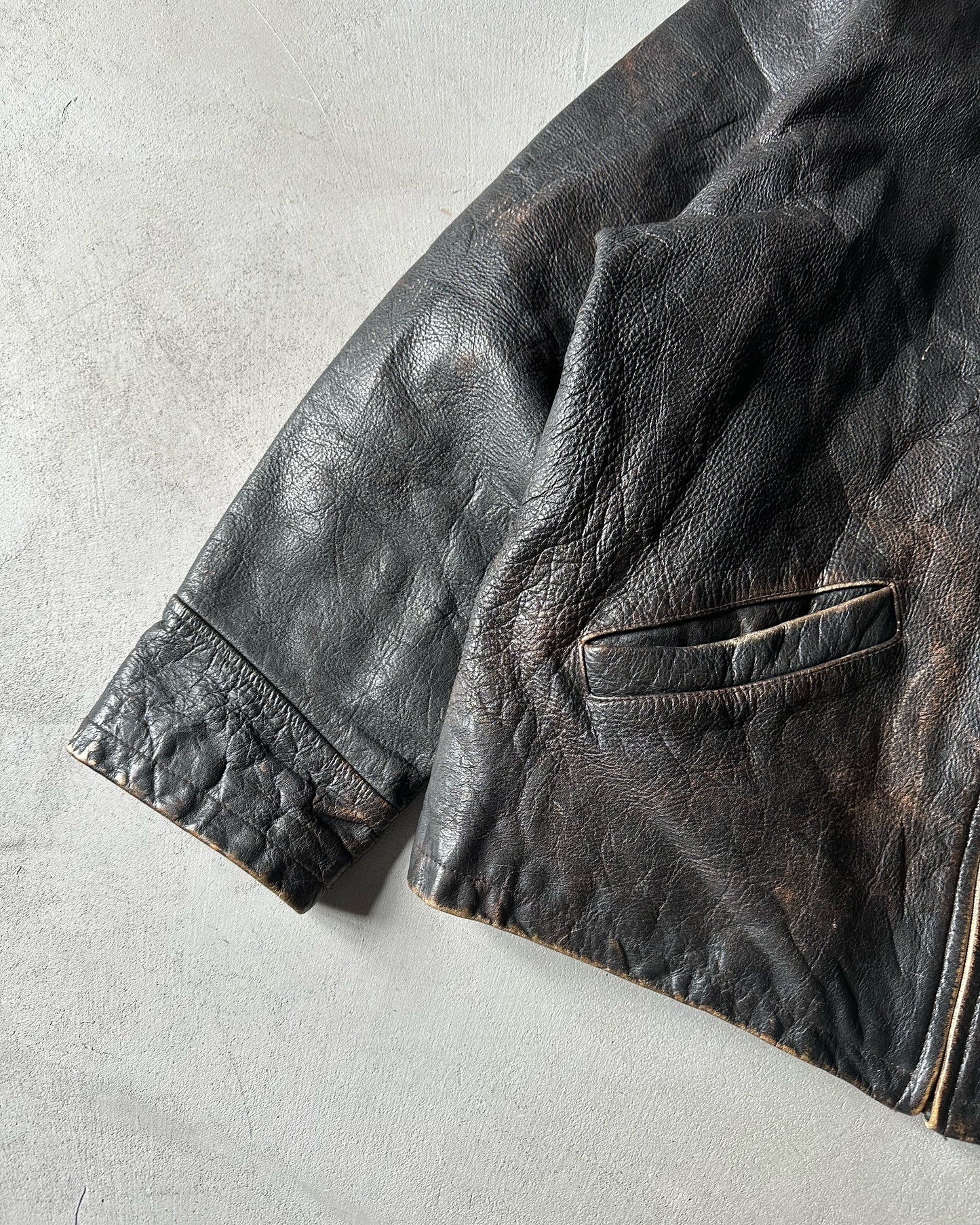 2000s - Faded Black Leather Jacket - XL