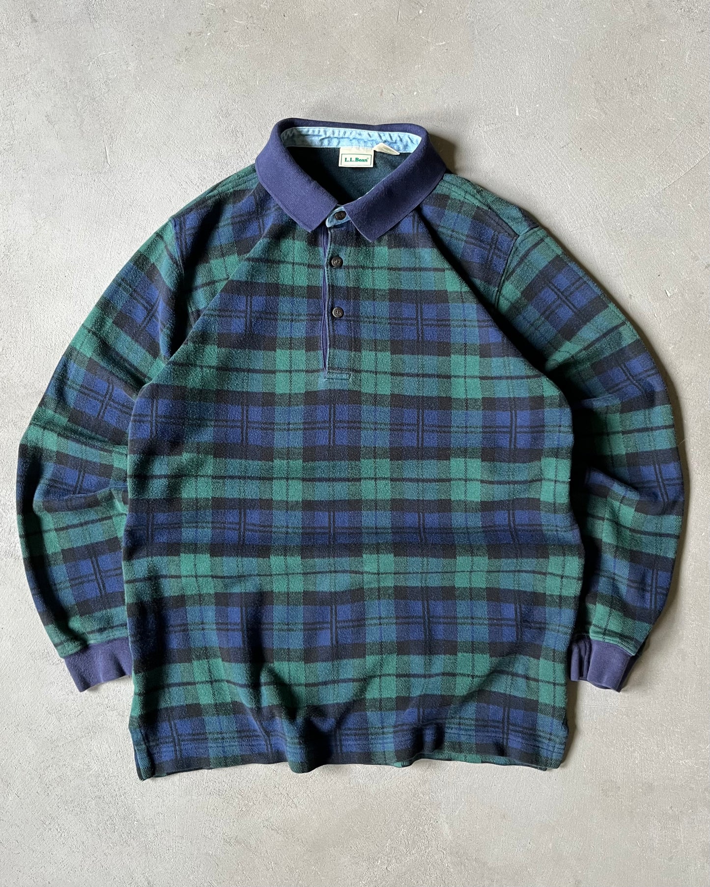 2000s - Navy/Green L.L.Bean Plaid Rugby Shirt - M