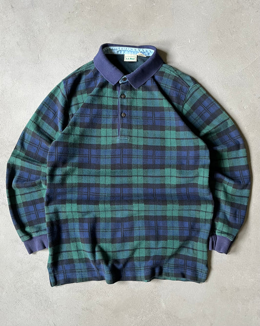 2000s - Navy/Green L.L.Bean Plaid Rugby Shirt - M