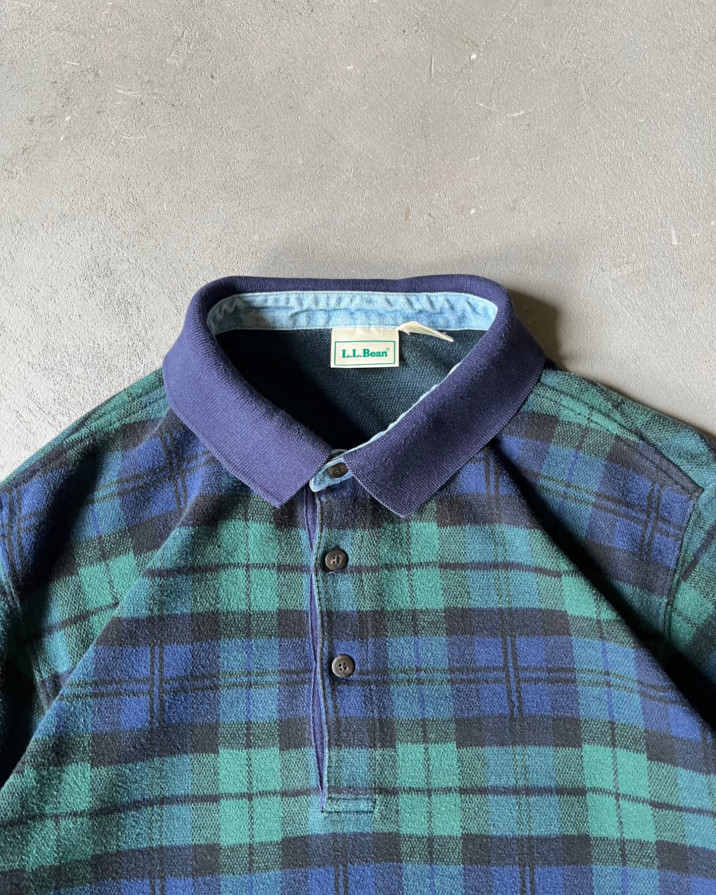 2000s - Navy/Green L.L.Bean Plaid Rugby Shirt - M