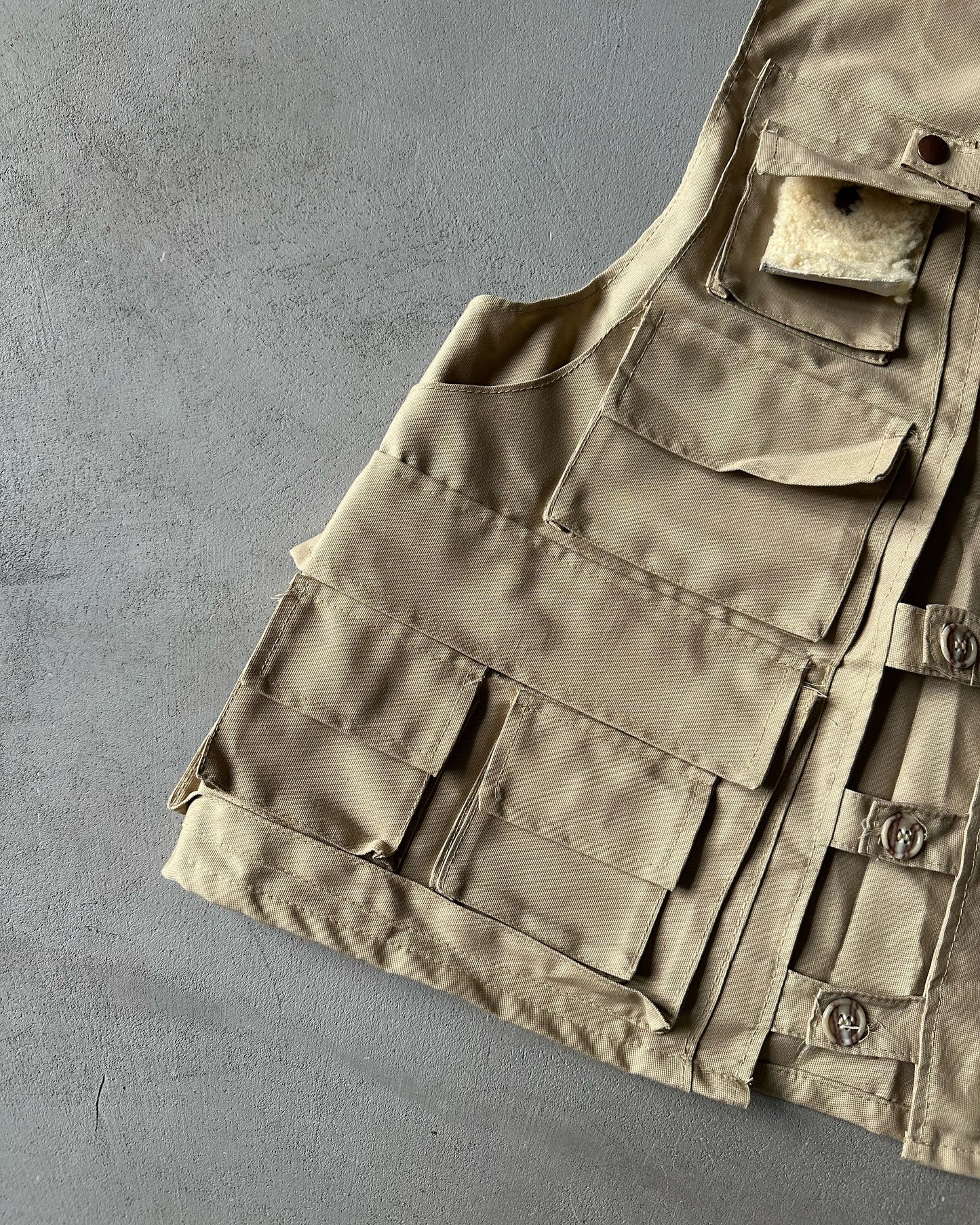 1970s - Tan Multi Pockets Fishing Vest - M