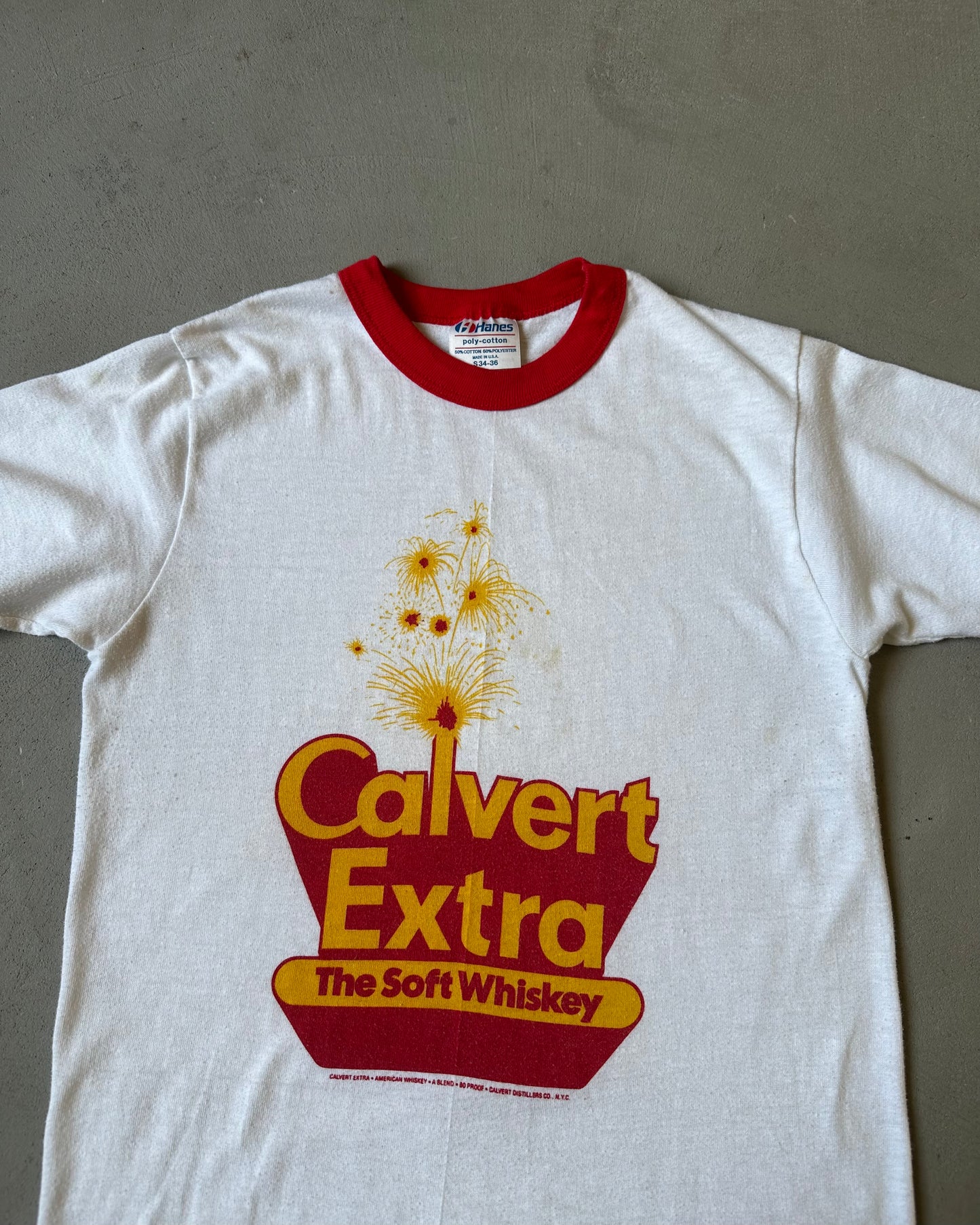 Années 1980 - T-shirt Ringer Calvert Extra Blanc/Rouge - XS