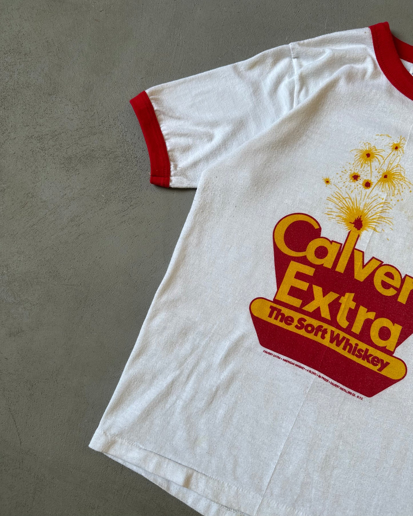 Années 1980 - T-shirt Ringer Calvert Extra Blanc/Rouge - XS