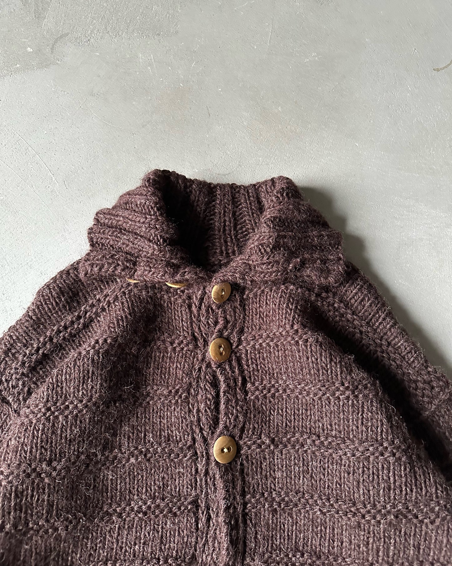 1970s - Brown Handknit Wool Collared Sweater - S/M