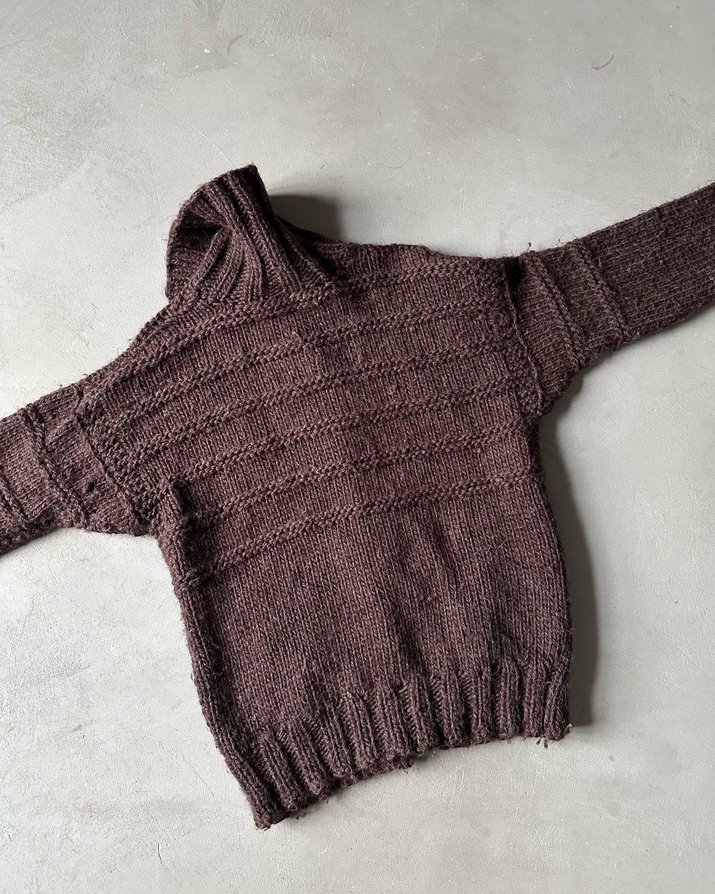 1970s - Brown Handknit Wool Collared Sweater - S/M