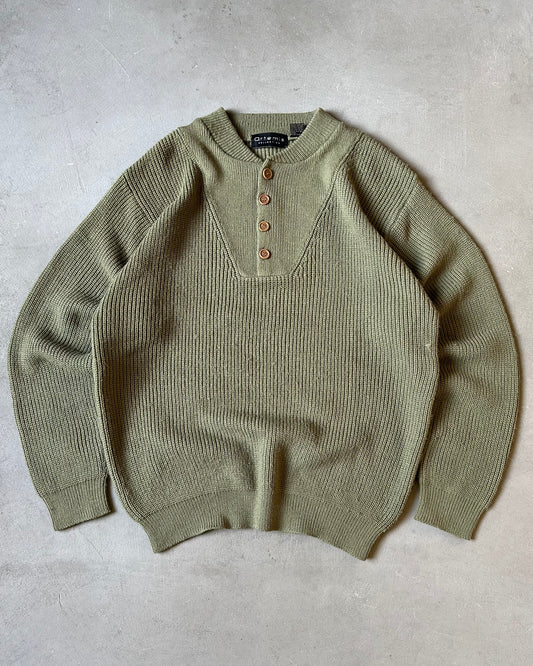 Années 90 - Pull Henley en maille vert sauge - T.L