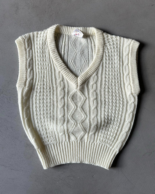 1990s - Cream Cableknit Sweater Vest - S/M