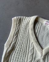 1990s - Cream Cableknit Sweater Vest - S/M