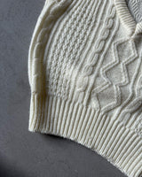 1990s - Cream Cableknit Sweater Vest - S/M