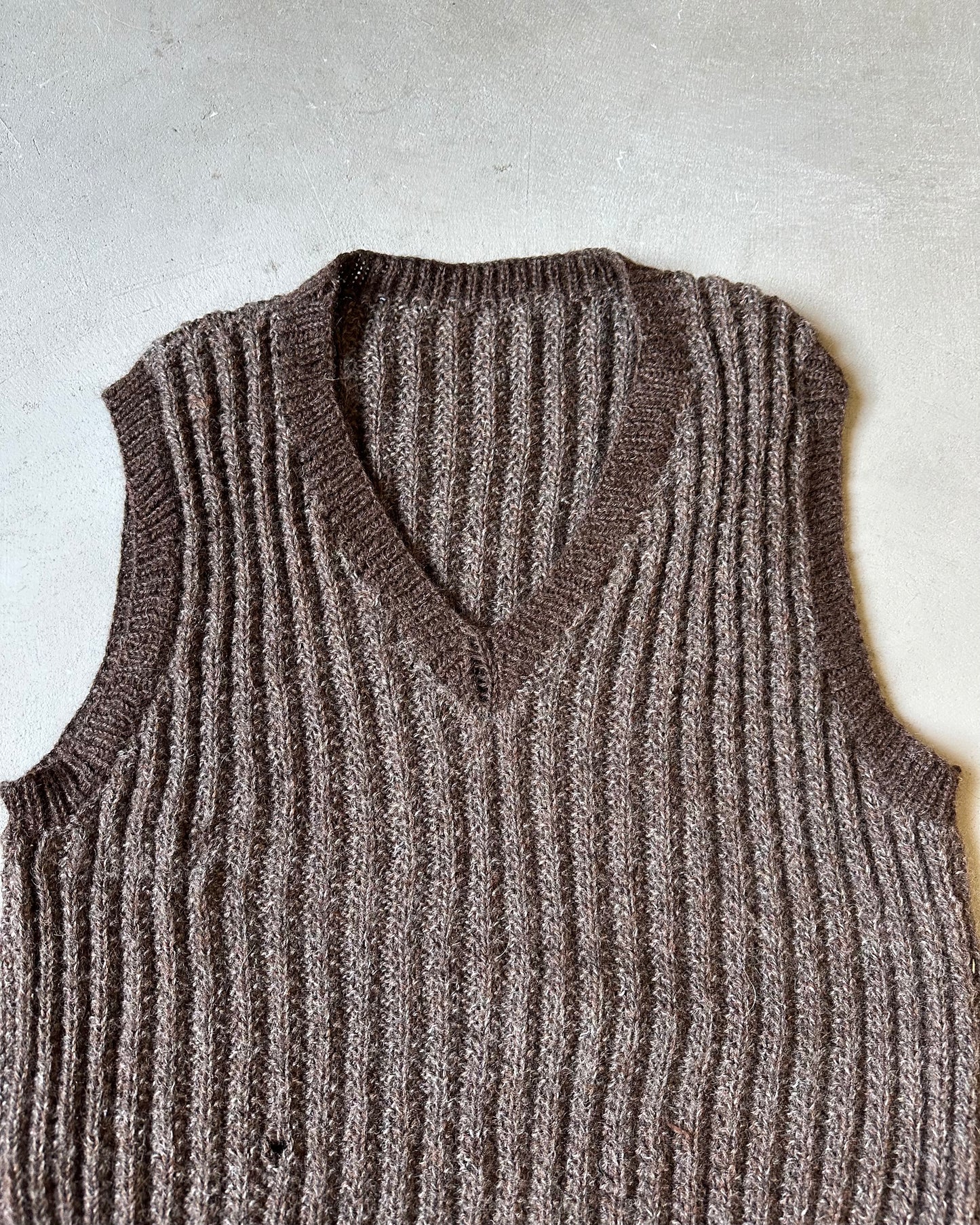 Années 90 - Gilet côtelé en laine marron vieillie - Taille L