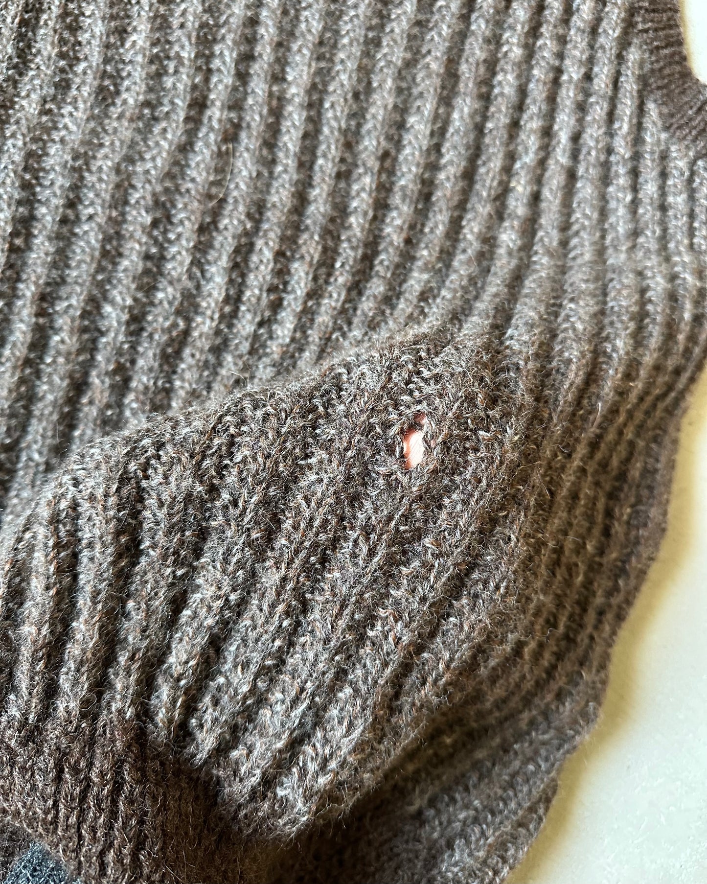 Années 90 - Gilet côtelé en laine marron vieillie - Taille L