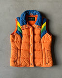 1970s - Orange/Blue Quilted Puffer Vest - S