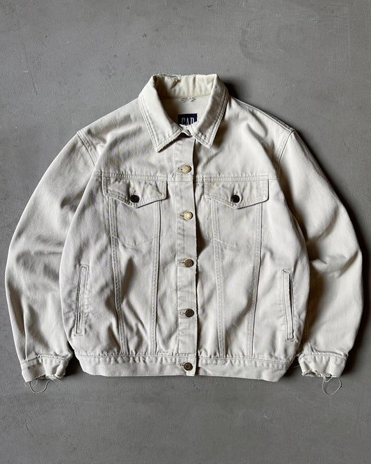 1990s - Distressed Cream GAP Denim Jacket - S