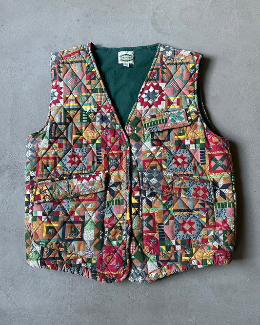 1990s - Green/Yellow Quilted Vest - M