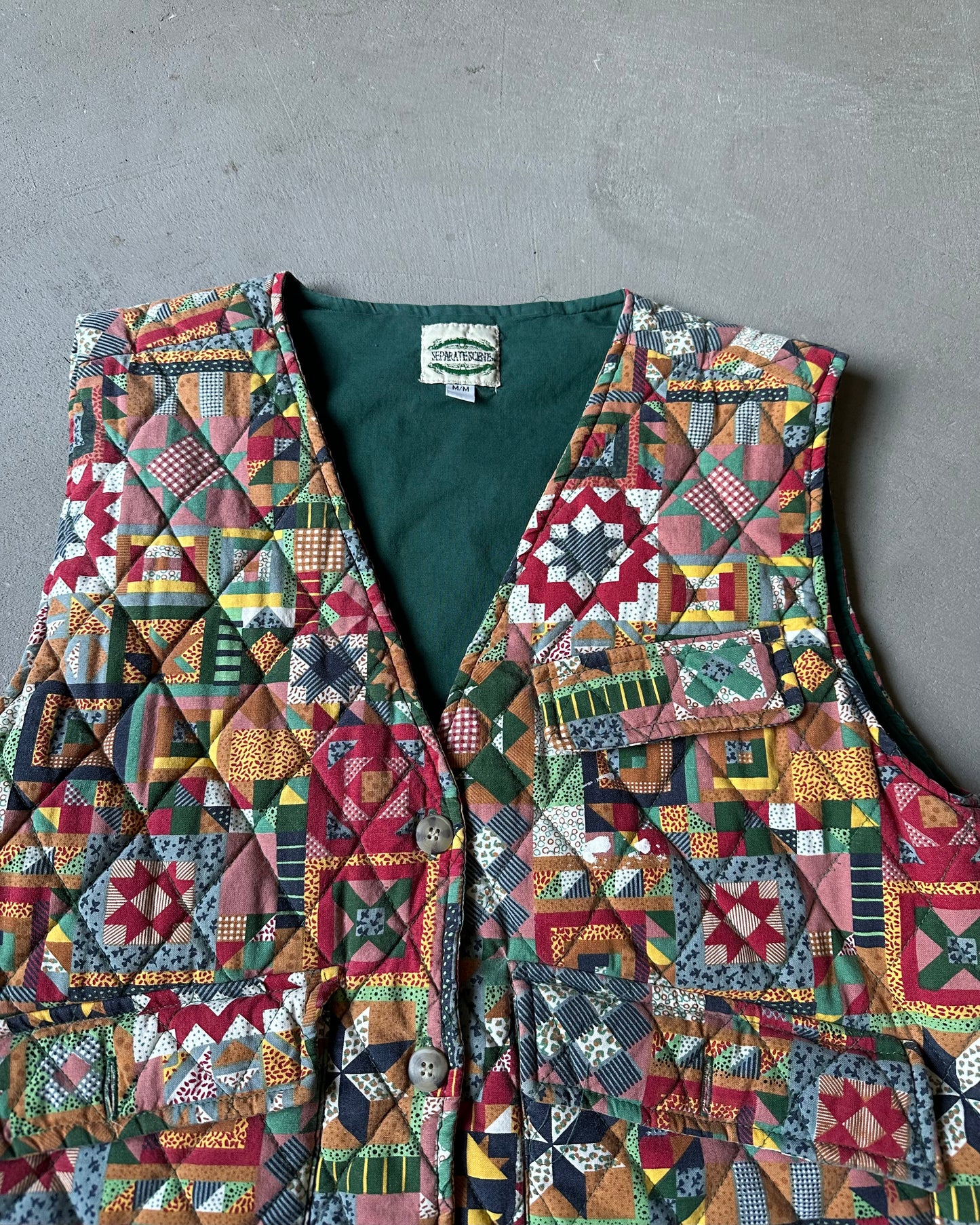 Années 90 - Gilet matelassé vert/jaune - M