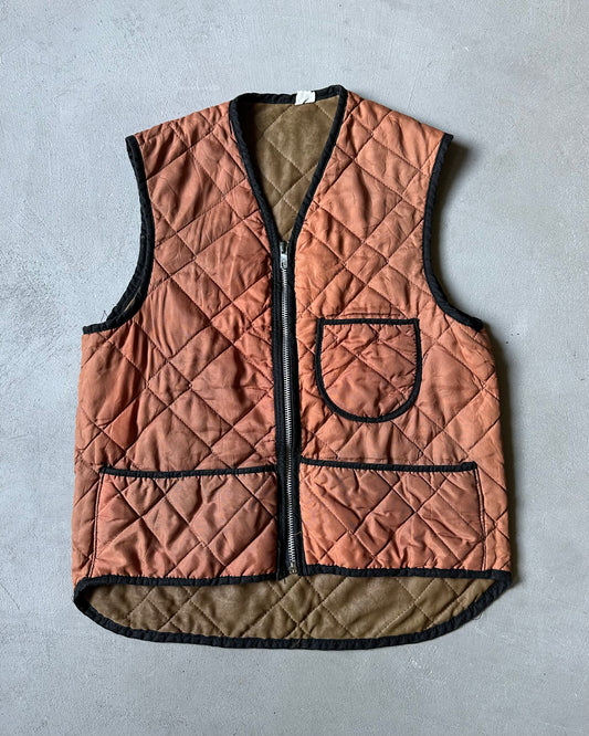 1970s - Distressed Rust Quilted Vest - S