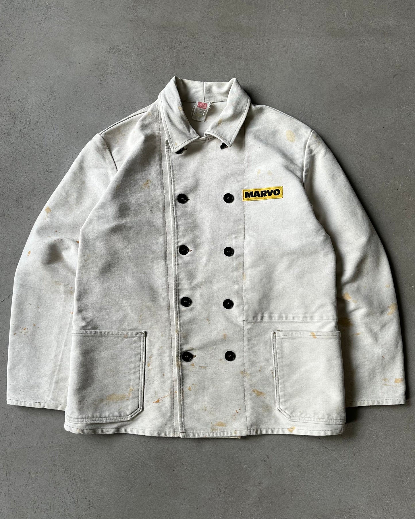 1970s - Distressed Light Grey Marvo Double Brest Chore - M/L