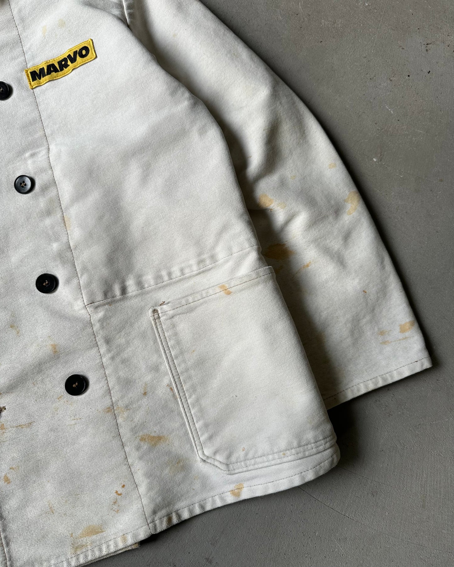 1970s - Distressed Light Grey Marvo Double Brest Chore - M/L