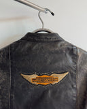 1970s - Distressed Black HD Motorcycle Leather Jacket - 40