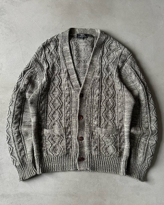 1980s - Grey Cableknit Cardigan - M