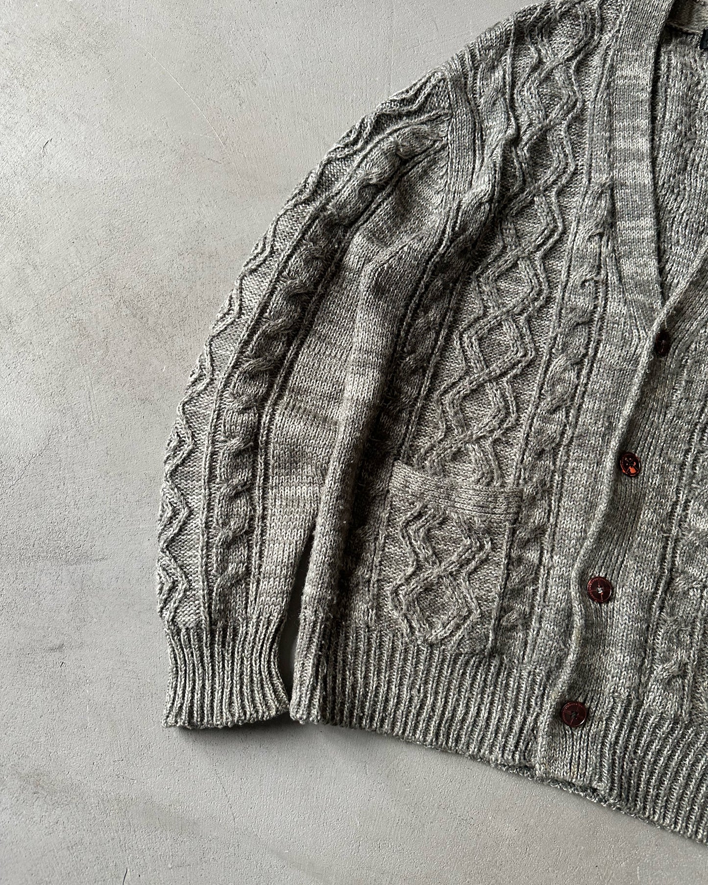 1980s - Grey Cableknit Cardigan - M