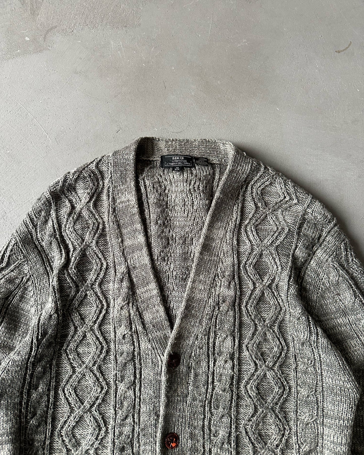 1980s - Grey Cableknit Cardigan - M