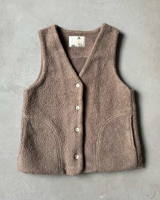 1980s - Brown Women's Deep Pile Vest - (W)S/M