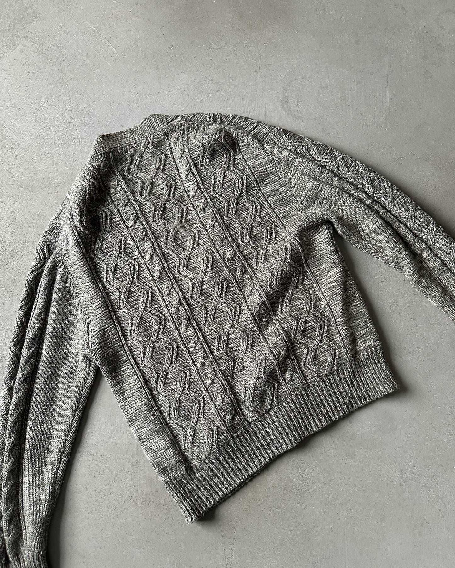 1980s - Grey Cableknit Cardigan - M