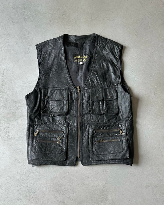 1990s - Leather Multipockets Vest - L