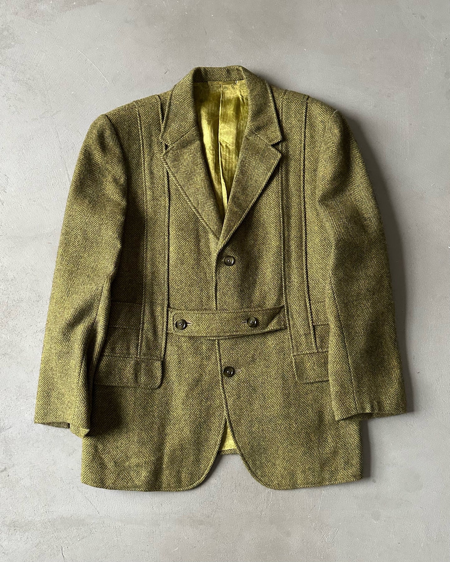 1960s - Green Tweed Belted Sport Jacket - 40S