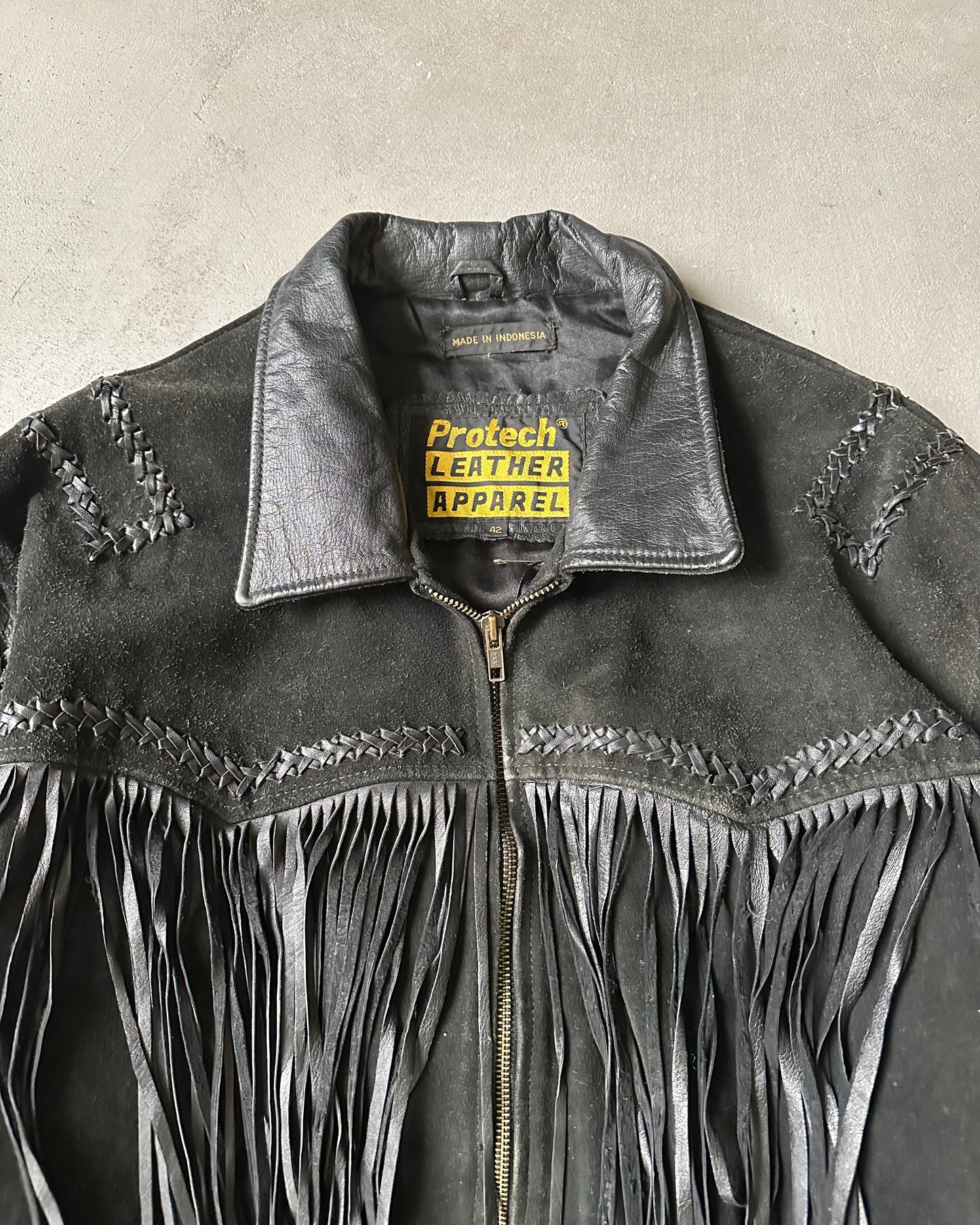Années 90 - Veste Western en Daim Noir - 42