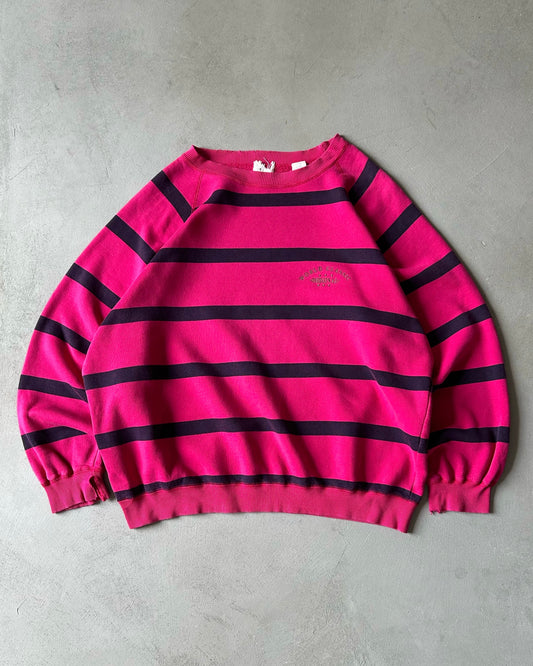 1990s - Distressed Pink GAP Striped Crewneck - L