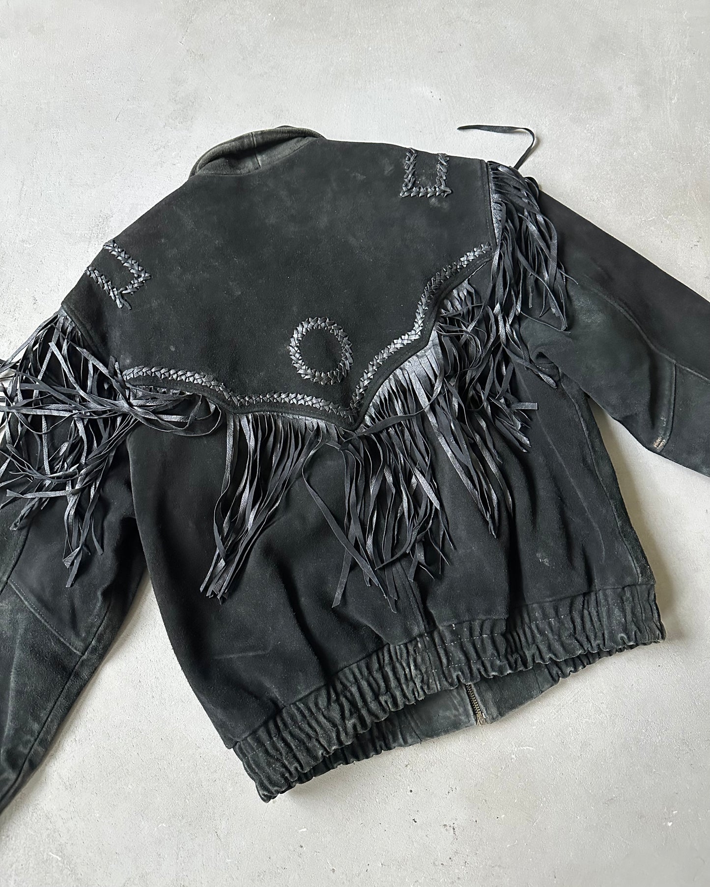 Années 90 - Veste Western en Daim Noir - 42
