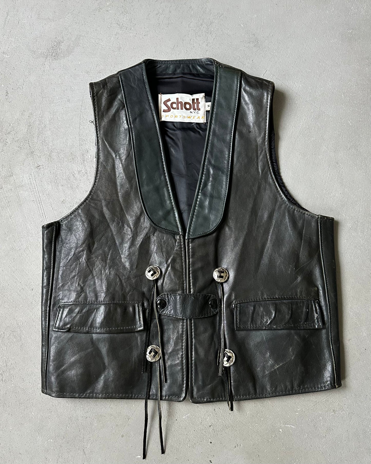 Années 90 - Gilet en cuir Schott western noir - M