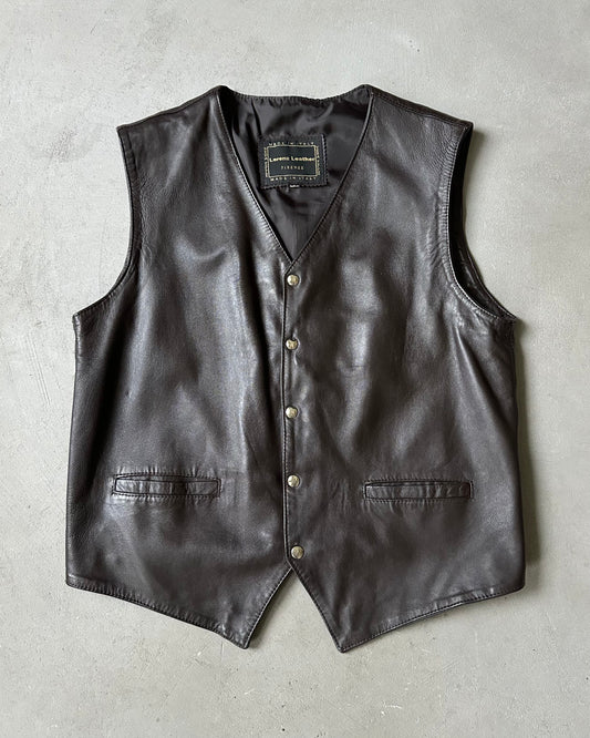 1990s - Dark Brown Western Leather Vest - M/L