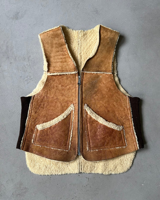 1970s - Caramel Sherpa Vest - S/M