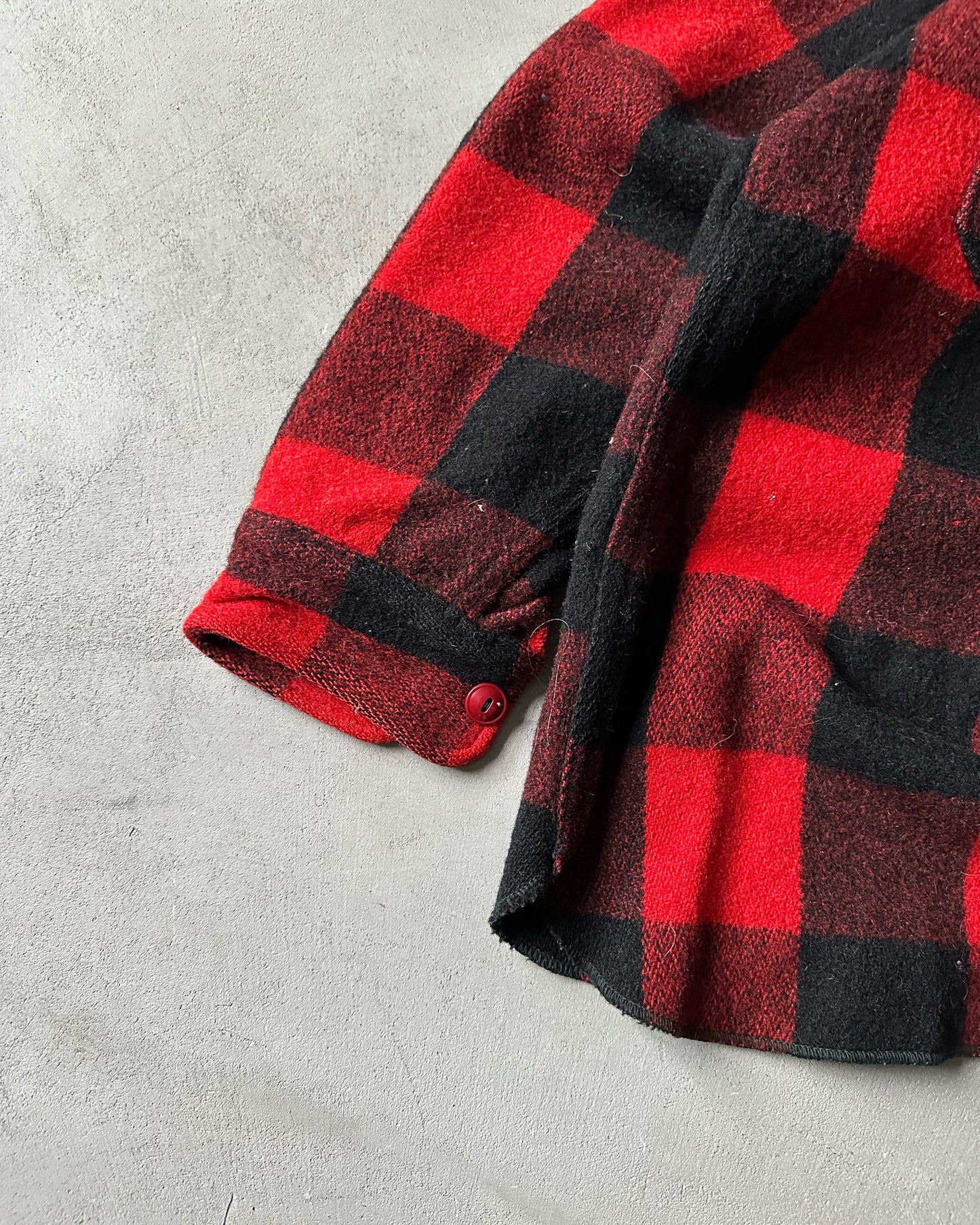 1970s - Red/Black Wool Plaid Shacket - L