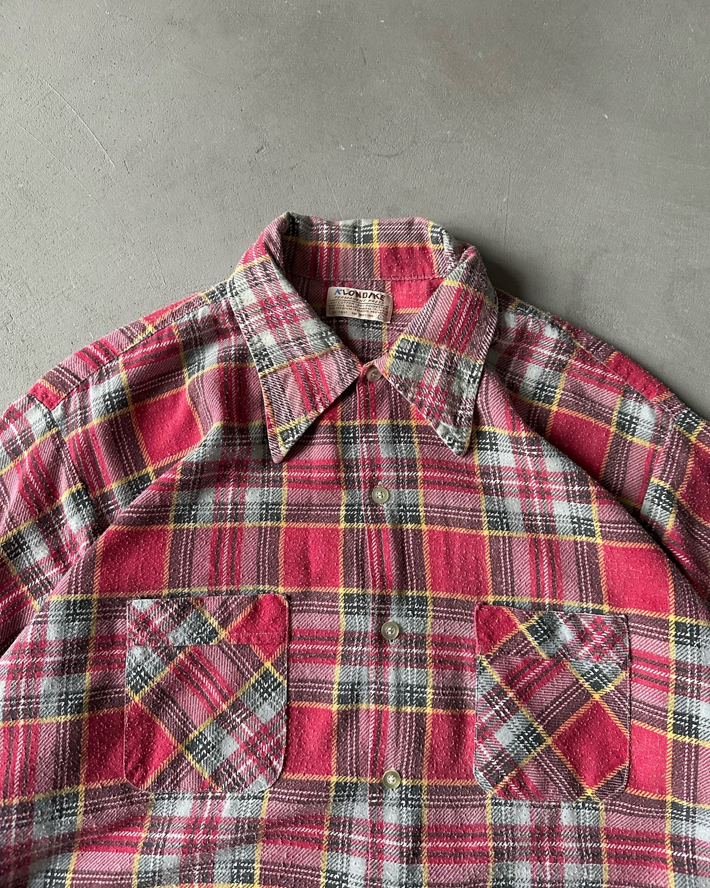 1970s - Red/Grey Klondike Plaid Flannel - XL