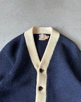 1950s - Navy/Cream Whitworth's Wool Cardigan - S/M