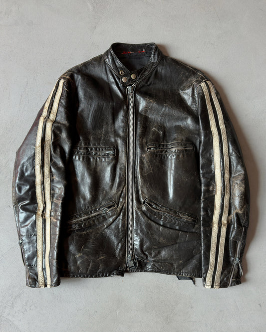 1970s - Distressed Black HD Motorcycle Leather Jacket - 40