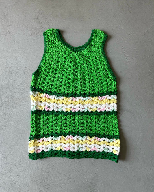 1970s - Green/White Crochet Tank Top - (W)M