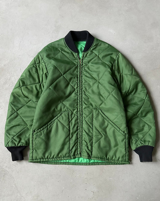 1970s - Distressed Green Quilted Jacket - S