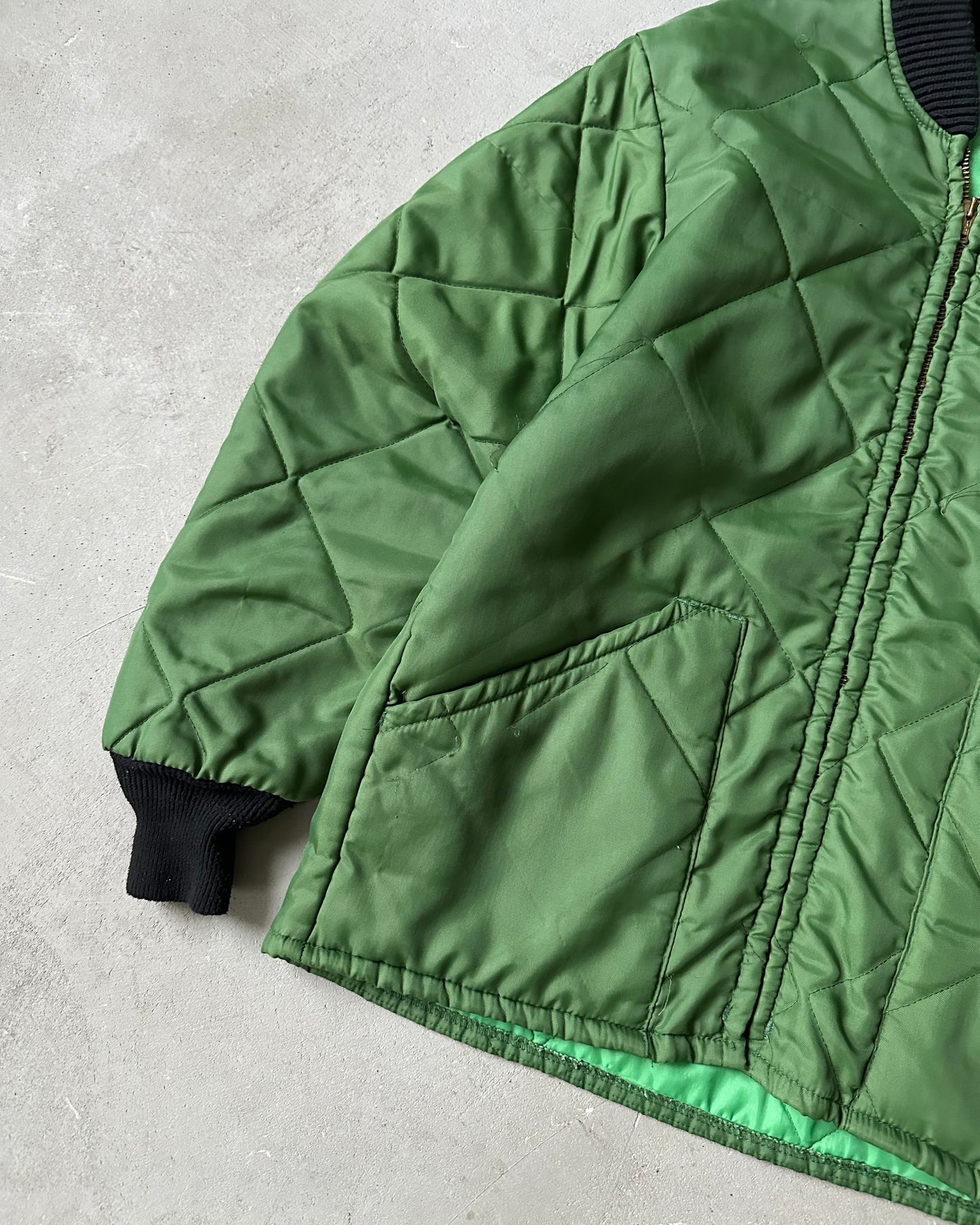 1970s - Distressed Green Quilted Jacket - S