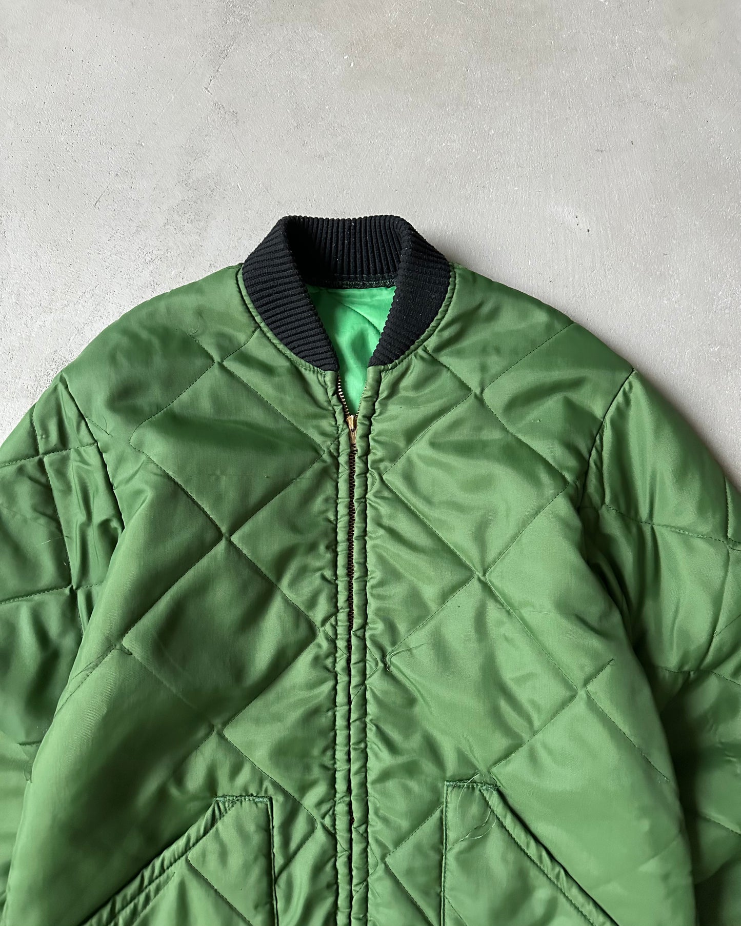 1970s - Distressed Green Quilted Jacket - S