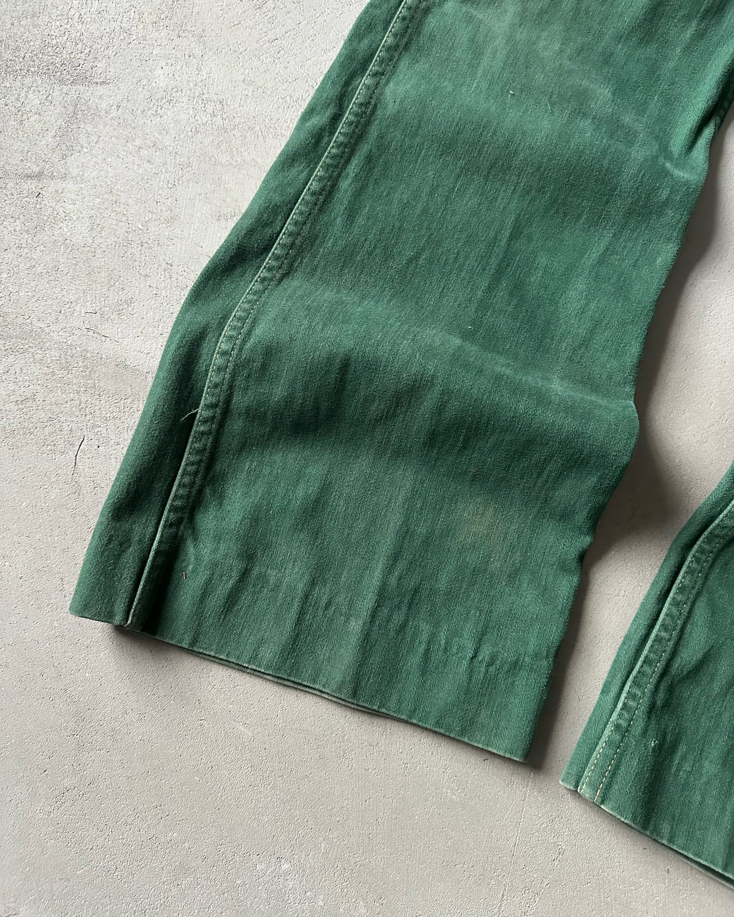 1970s - Distressed Green Flare Cotton Pants - 34x33