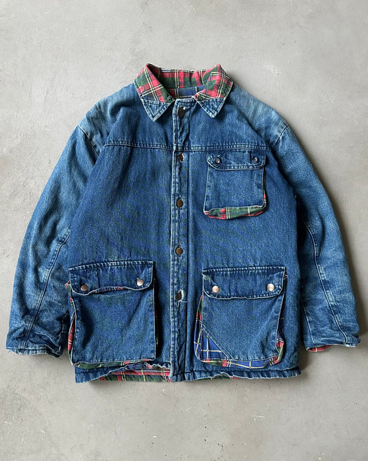 1990s - Distressed Denim Utility Chore Jacket - XS