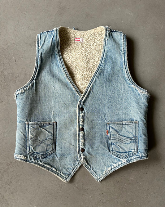 1970s - Distressed Orange Tab Levi's Denim Vest - L