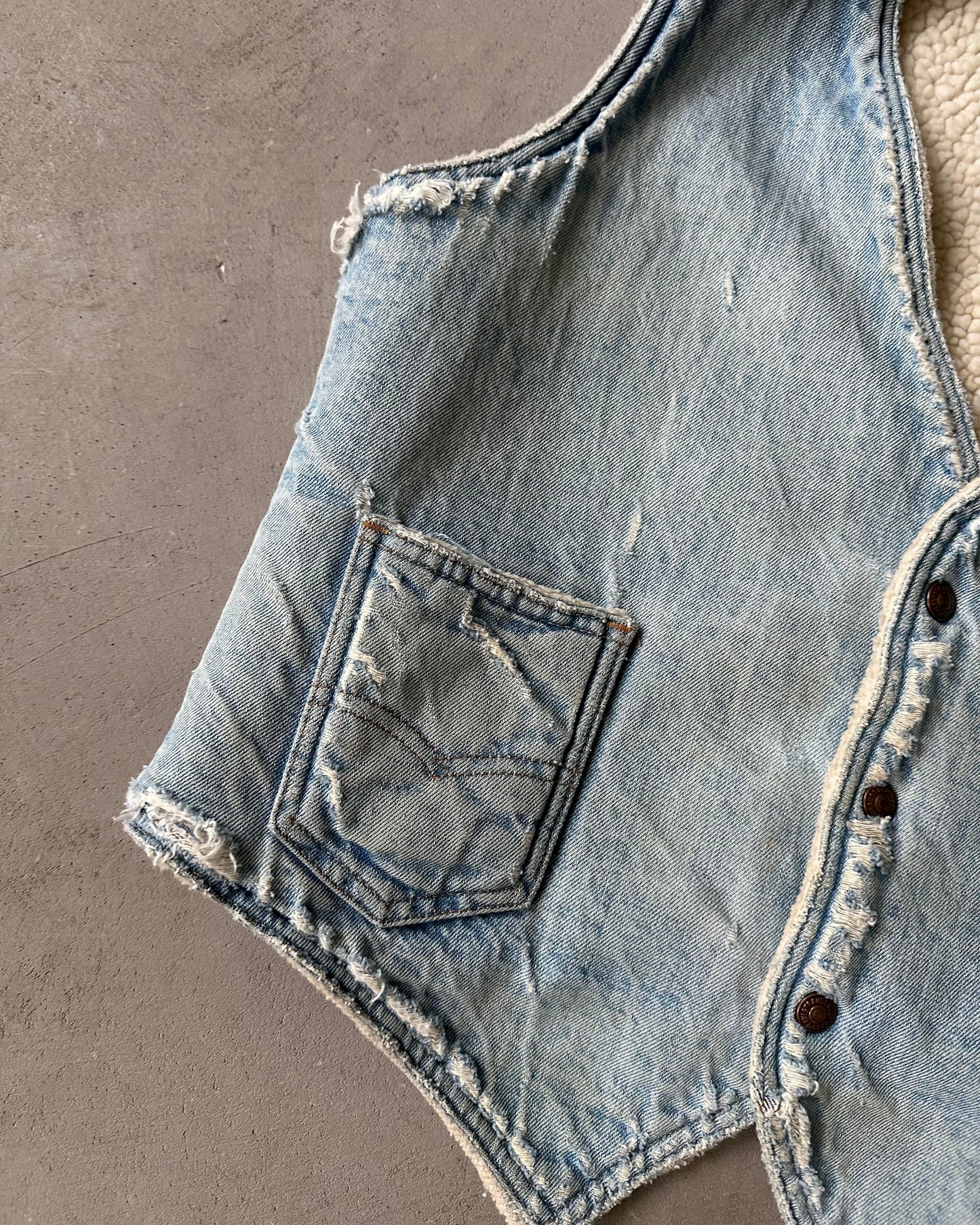 1970s - Distressed Orange Tab Levi's Denim Vest - L