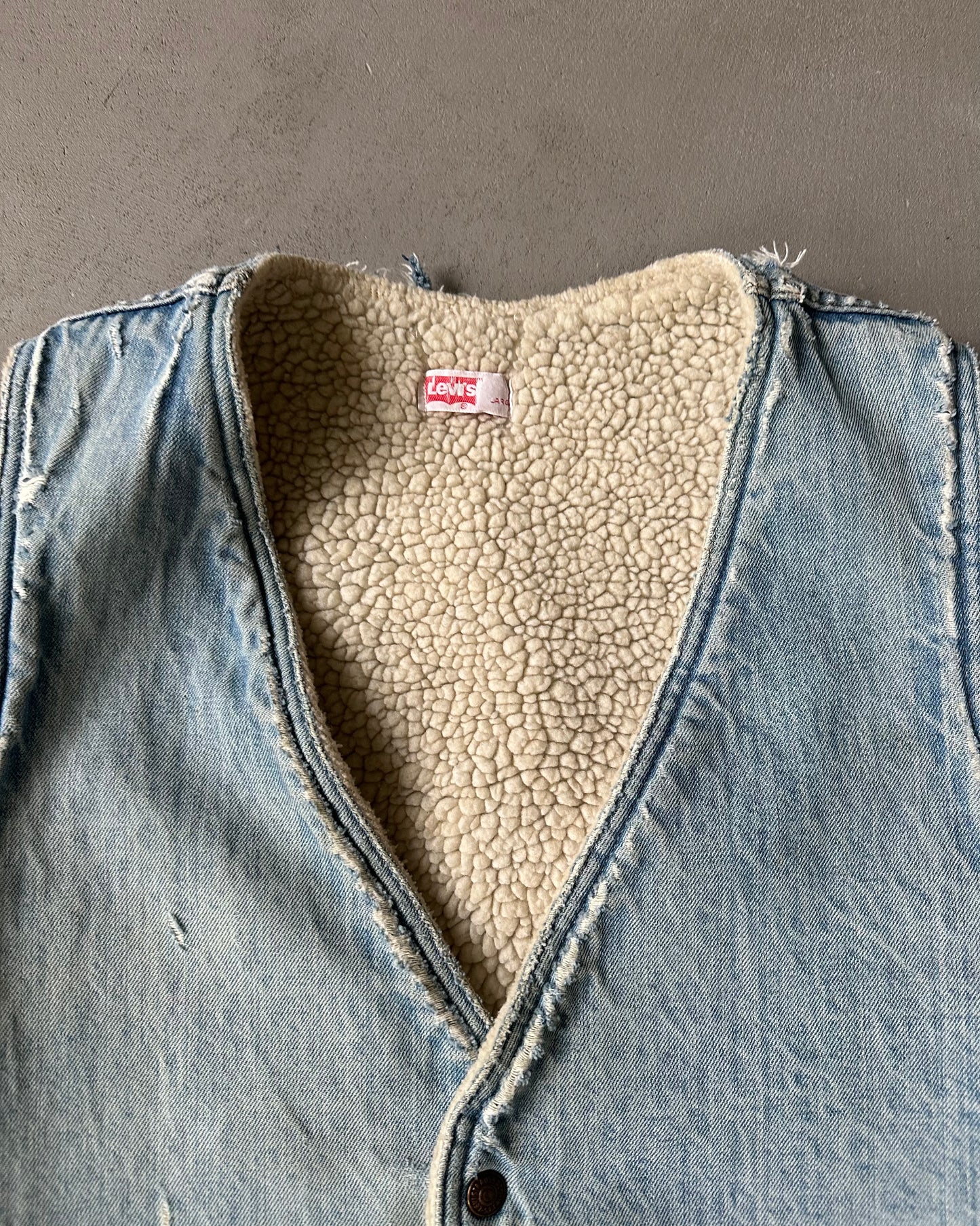 1970s - Distressed Orange Tab Levi's Denim Vest - L